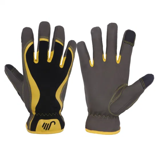 Guantes de trabajo mecánicos de tela de PU amarillos de alto rendimiento Prisafety, guantes de ciclismo para deportes al aire libre para hombres