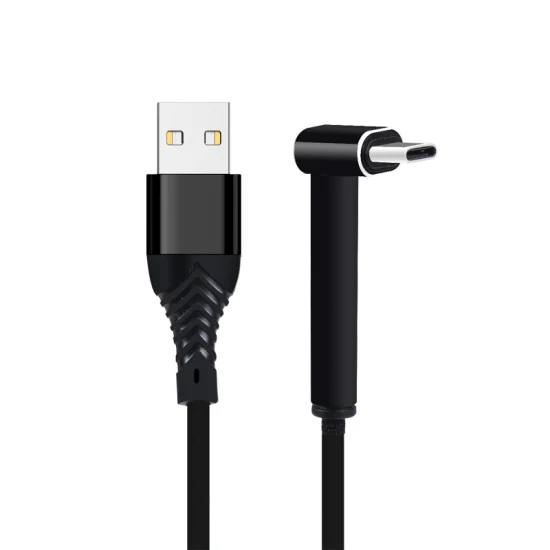 Cable USB trenzado de ángulo recto de 90 grados 2.4A Cable de cargador de datos rápido tipo C duradero para teléfono Android 2,0 m